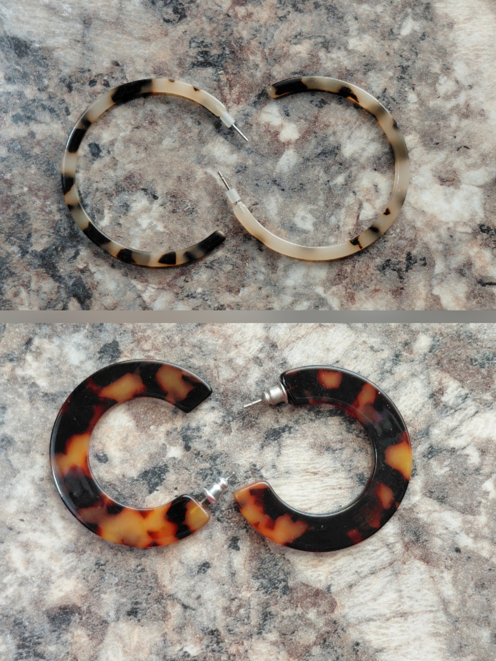 Set of 2 Tortoiseshell Pattern Open Hoop Earrings
